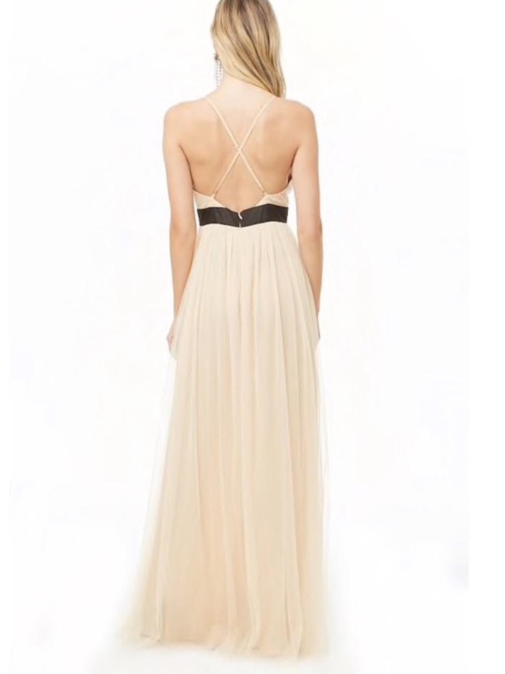 Forever 21 Cream Maxi Gown with Black Waistband